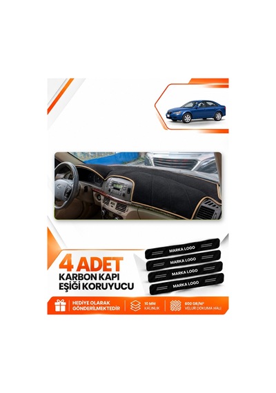 Hyundai Sonata 2004-2007 Uyumlu Ön Örtüsü Torpido Koruma Kılıfı Halısı - Siyah Bej