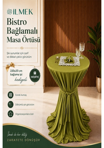 Dertsiz Bağlamalı Bistro Masa Örtüsü - Düğün Davet Organizasyon Otel Restoran Kokteyl Masa Örtüsü Haki Haki Dertsiz Bağlamalı Bistro Masa Örtüsü - Düğün Davet Organizasyon Otel Restoran Kokteyl Masa Örtüsü Haki Haki