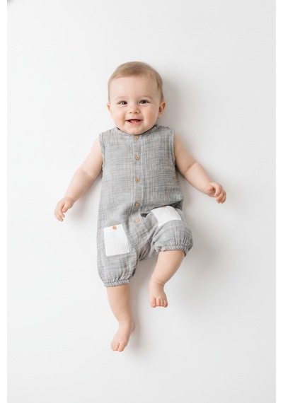 Tiffany Baby & Kids Müslin Natural Hemb Tasarımlı Atlet Tulum gri