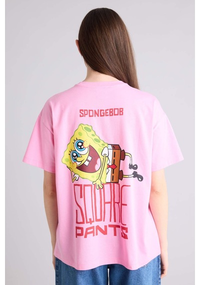 Defacto Spongebob Oversıze Bisiklet Yaka Baskılı Kısa Kollu Tişört G5046ax26sppn82 Pembe-pn82