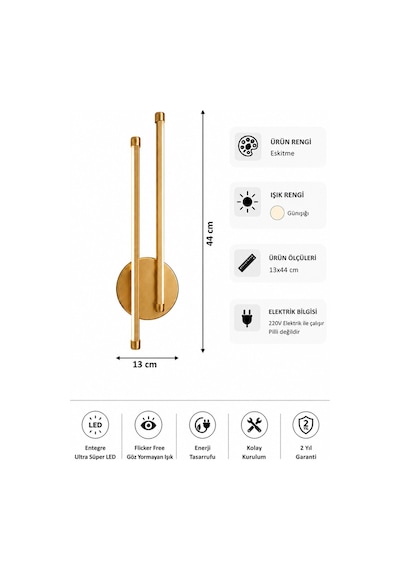 AvizeGO Oris Modern Led Duvar Apliği Günışığı Eskitme