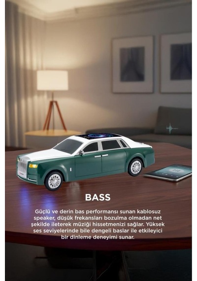 Bluetooth Hoparlör Rolls-royce Görünümlü Araba Led Ekranlı 15w Tws Fm Usb Speaker D82