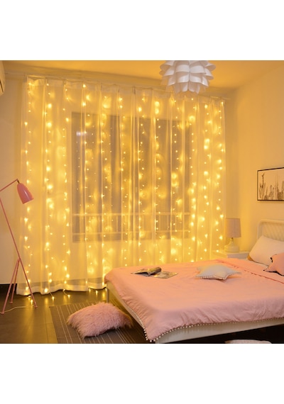 Geeksen 10x10ft 300led Perde Işık Zinciri 8 Modlu Kumandalı Bakır Tel Şelale Işıkları - Düğün, Parti, Ev Dekorasyonu Çok Renkli