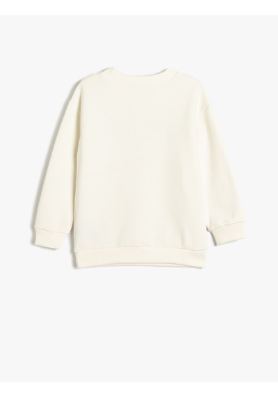 Koton Slogan Baskılı Sweatshirt Bisiklet Yaka Pamuk Karışımlı Ekru 5wkb10014tk Ekru