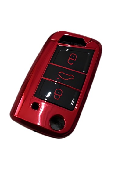 Autohan Keys Volkswagen Golf 7, Golf 7.5, Tiguan, Polo, T-roc, T-cross İçin Lüks Nano Anahtar Koruma Kılıfı, Kırmızı
