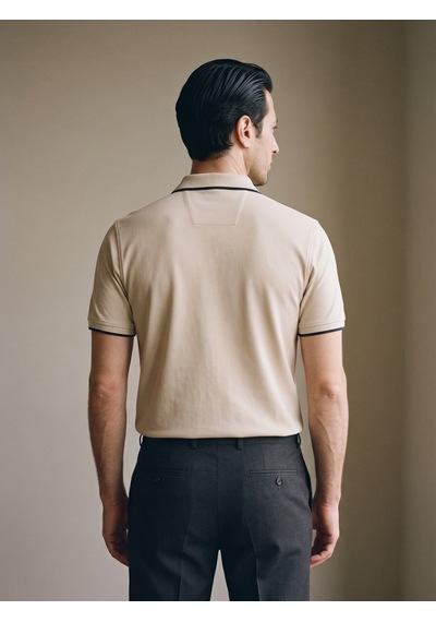 Maccali Erkek Krem Göğüs Bantlı Pike Polo Yaka Tişört
