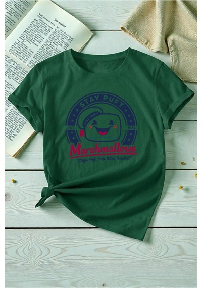 Uyguntarz Unisex Sevimli Marshmallows Baskılı Tasarım Tshirt Yeşil