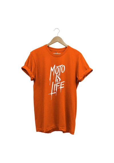 Moto Is Life Baskılı Motorcu %100 Pamuk Regular Fit Bisiklet Yaka Premium Turuncu T-shirt Turuncu