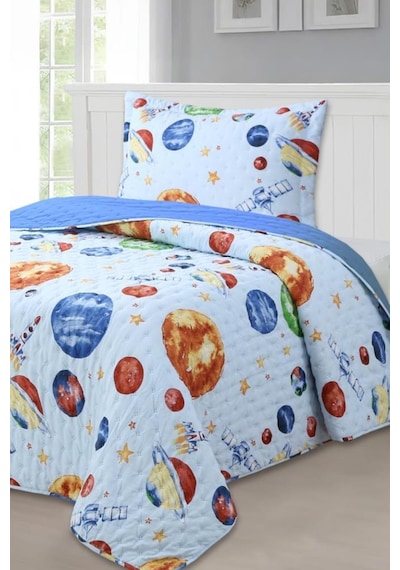 Space Genç Ve Çocuk Tek Kişilik Yatak Örtüsü 180x240 Çok Renkli