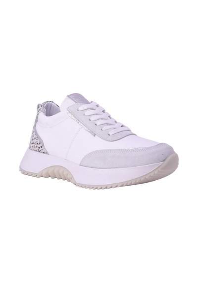 Hobby Ayakkabı Hobby Kadın Hakiki Deri Leopar Detaylı Kalın Tabanlı Sneaker Ayak Beyaz