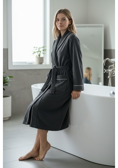 % 100 Pamuklu Laodikeia Kimono Bornoz Unisex Kadın Erkek Gri