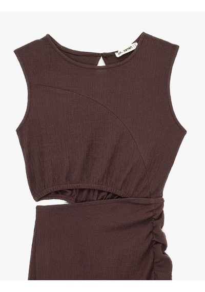 Koton Pamuklu Pencere Detaylı Kolsuz Bisiklet Yaka Midi Slip Elbise Kahverengi 6sal80007ık Kahve