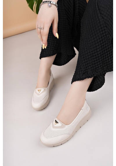Mammamia D25ya 7450 Krem Hakiki Deri Kadın Ayakkabı