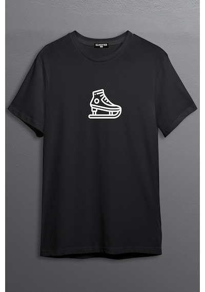 Noıssey -wed Buz Pateni Tasarım Baskılı Spor T-shirt Siyah