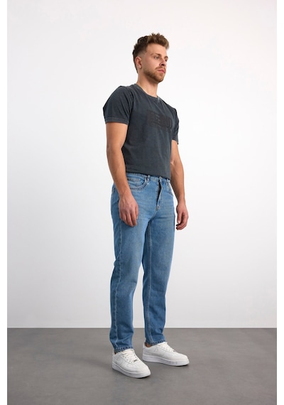 76082-70965 Erkek Tapered Fit Mıd Waıst Slim Leg Denim Pantolon 76082-70965 Buz Mavisi