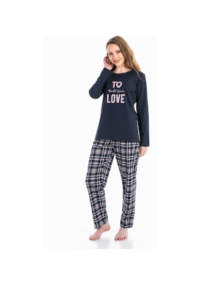 Vishenka Kadın Love Yazı Baskılı Pamuklu Pijama Lacivert