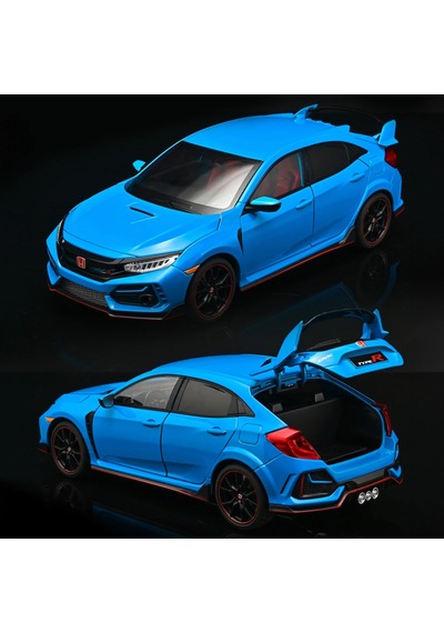 1:18 Ölçek Honda Civic Type R 2020 Metal Lisanslı Model Araba - Mavi