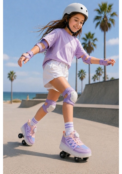 Muggo Skate Çocuk Işıklı Patenli Tekerlekli Sneaker Spor Ayakkabı Lila