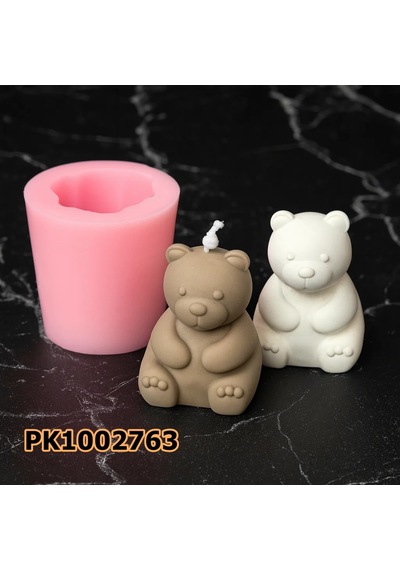 Pk1002763 - Silikon Kalıp Mum Kalıbı - Küçük Boy Oturan Ayıcık Renksiz