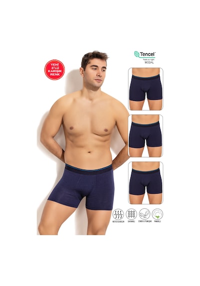 Özkan Underwear Özkan 11256 3'lü Paket Erkek Premium Kumaş Modal Pamuklu Esnek Yumuşak Boxer Şort Lacivert