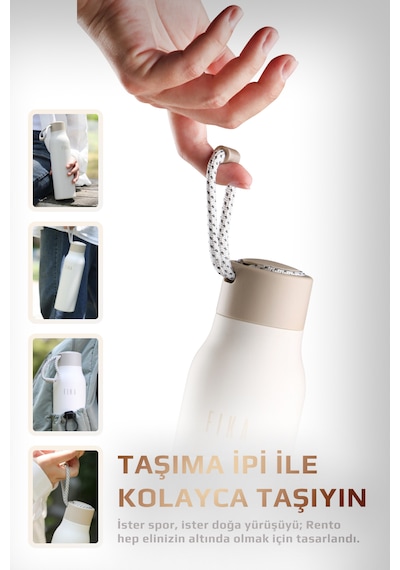 Neoflam Fika Rento Sızdırmaz Vidalı Kapaklı Geniş Ağızlıklı Kolay Taşınabilir Çelik Termos 600 Ml Bej