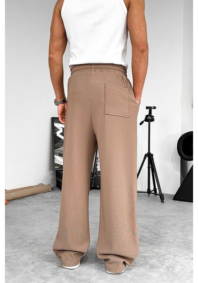 Kahverengi Likralı Fitilli Baggy Pantolon Kahverengi