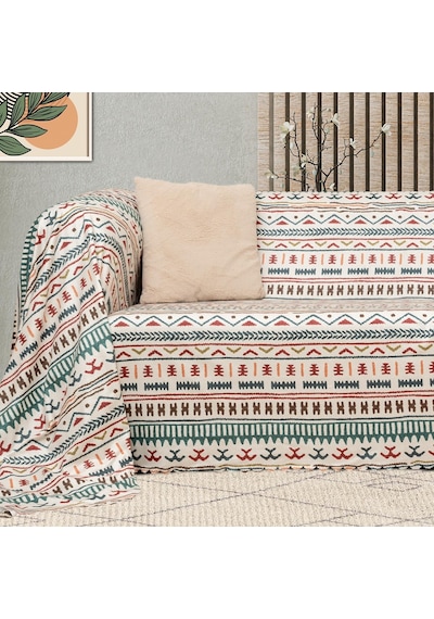 SoftMicro Etnik Desenli Boho Turkuaz Koltuk Örtüsü Kanepe Örtüsü 180 x 220 CM