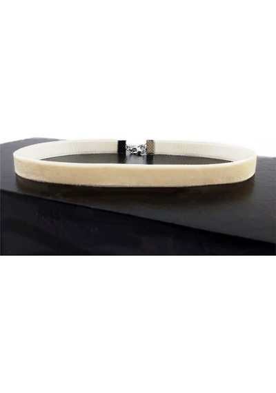 Krem Rengi Kadife Choker Kadın Tasma Kolye Renkli
