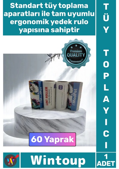 Tüytoplama Evcil Hayvan Kedi Köpek Kıl Toz Temizleme Yapışkanlı 60 Yaprak Tüy Toplama Yedek Rulosu