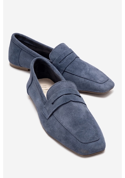 Luvishoes Morne Kot Mavi Süet Hakiki Deri Kadın Loafer Ayakkabı Mavi
