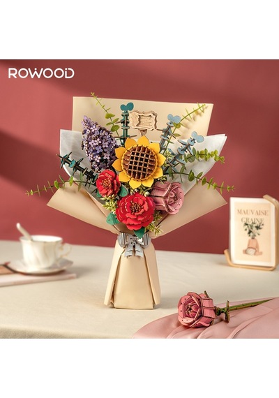 Rowood Tw01h Çiçek Buketi Wooden Flower Bouquet Dıy Minyatür Maket Model Seti Ahşap 3d Wooden Puzzle 3d Model Kit Detaylı Dekoratif Hobi Seti Ahşap Maket