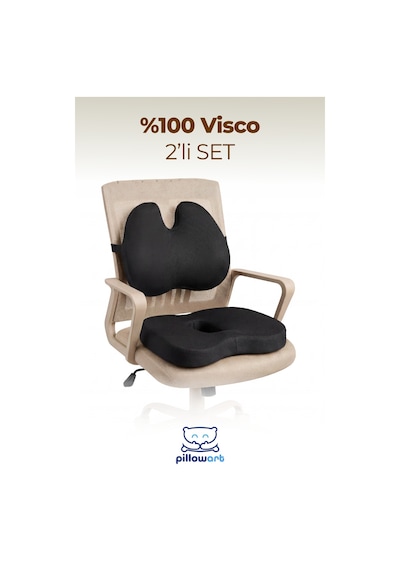 Ergonomik Kelebek Model Bel Destek Ve Visco Oturma Minderi Siyah