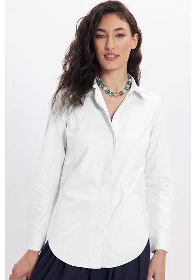 Tudors Kadın Slim Fit Dar Kesim %100 Pamuk Spor Yaka Gizli Pat Uzun Kollu Düz Oxford Leke Tutmaz Beyaz Gömlek-46436