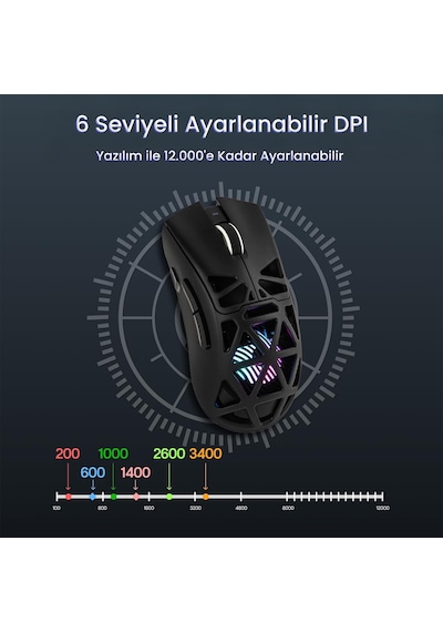 Aula Sc620 Paw3311 Sensör 12000 Dpı 1000hz Kablolu Ve Kablosuz Gaming Oyuncu Mouse Siyah Sc620