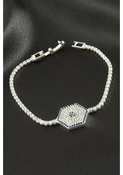 Altıgen - 697 - Zirkon Taşlı Çocuk Bileklik 16 Cm - Csmo-tex - Gümüş Rengi