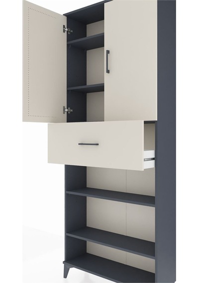 Arges Dolap 5 Raflı Tek Çekmeceli 2 Kapaklı 88x30x221 Antrasit-aytaşı Antrasit