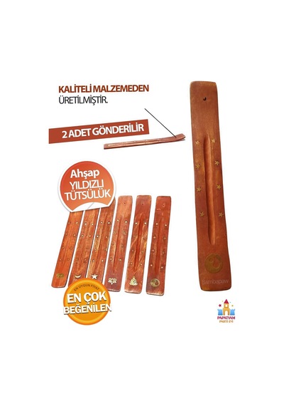 Pratik Ve Şık 2'li Ahşap Yıldız Kabartmalı Tütsü Tutacağı Seti - Doğal Görünümde Ahşap Tütsülükler