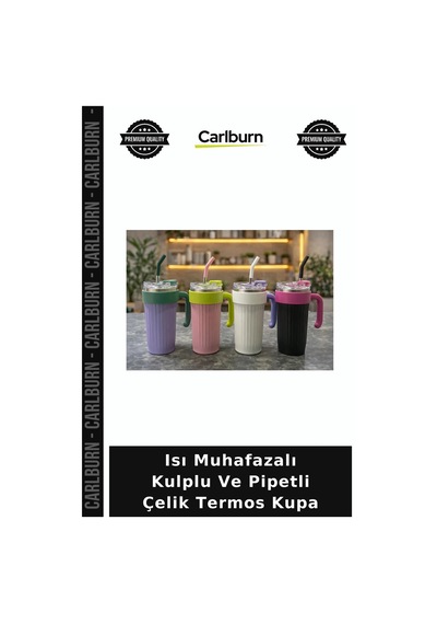 Isı Muhafazalı Kulplu Ve Pipetli Çelik Termos Kupa Kahve Sever İçecek Kabı Yolculuk Eşyası Çok Renkli