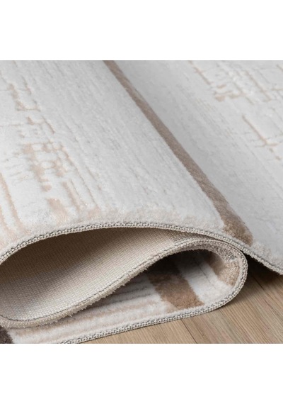 Krem Bej Kahve Yatay Blok Desenli Halı - Mk0559grl