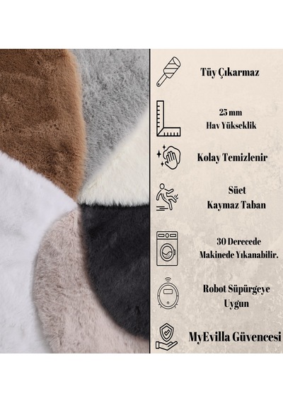 Tavşan Tüyü Dekoratif Ultra Yumuşak Post Peluş Kaymaz Halı Siyah