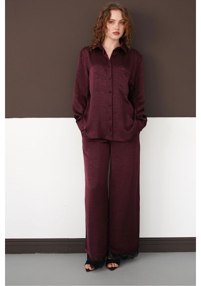 Verymoda Pileli Paça Ucu Dantel Pantolon F2102 Mürdüm