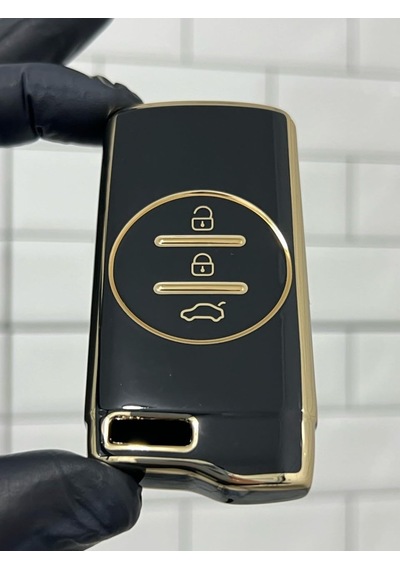Autohan Keys Lüx Chery Tiggo 7 Pro İçin Akıllı Anahtar Kılıfı, Premium Siyah-gold, 3 Butonlu, Nano Kaplama