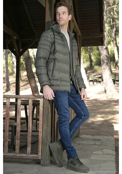 Buratti Su Itici Slim Fit Soğuğa Ve Rüzgara Dayanıklı Kapüşonlu Şişme Erkek Mont 649005 Haki