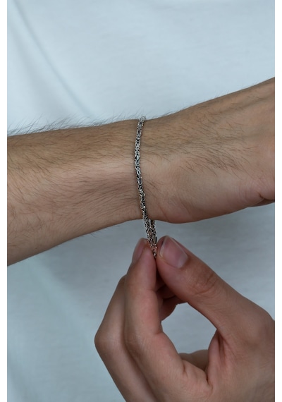 Takı Dükkanı 925 Ayar Gümüş Erkek Bileklik Kare Kral Model 2.4mm Genişlik 20cm Uzunluk msb02