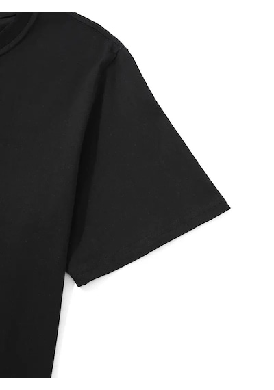 Barlashive Erkek Kısa Kol Yazlık Tişört Bisiklet Yaka Palmiye Baskılı T-shirt - Siyah Çok Renkli