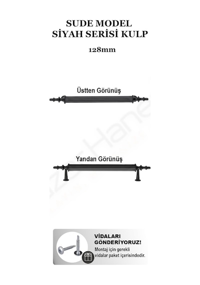 Sude Model Siyah Serisi Lüks Mobilya Kulpu 128 Mm - 160 Mm - 224 Mm Seçenekli, Seçtiğiniz Ebat 2 Adet Gelir Siyah 128mm