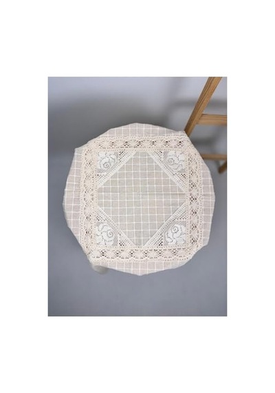 Dantelli Krem Renk Fiskos Sehap Örtüsü, 100x100 Cm Açık Bej
