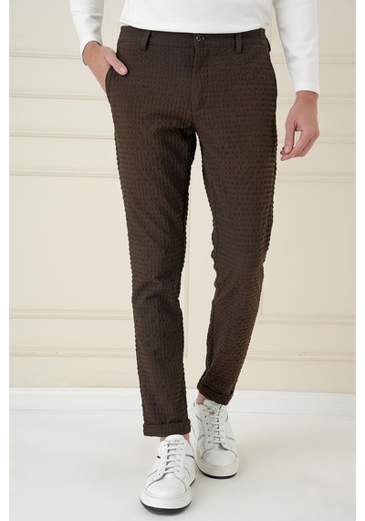 Efor Slim Fit Waffle Kumaş Esnek Pamuk Kahverengi Pantolon P 1168 Kahverengi