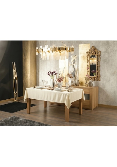Kristal Monoray Kumaş Bej Sofra Takımı 8 Kişilik 160x220 Cm 17prç. - 728 Bej