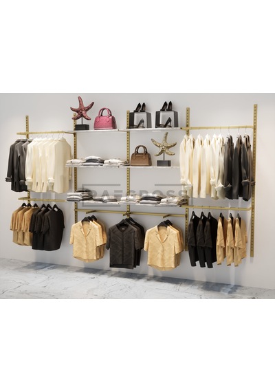 Mağaza Raf-Askılık Sistemi Butik Mağaza Stand 245 x 200 CM Gold - Mermer